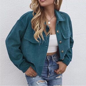 Anthropologie Avec Les Filles Oversize Cropped Corduroy Jacket Teal Button Down
